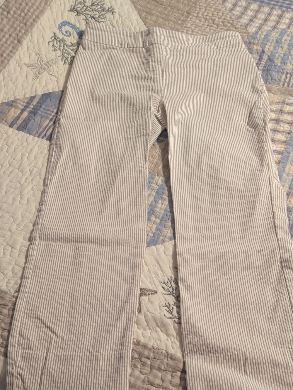Hilary Radley Women's Thin Tan & White Striped Pants